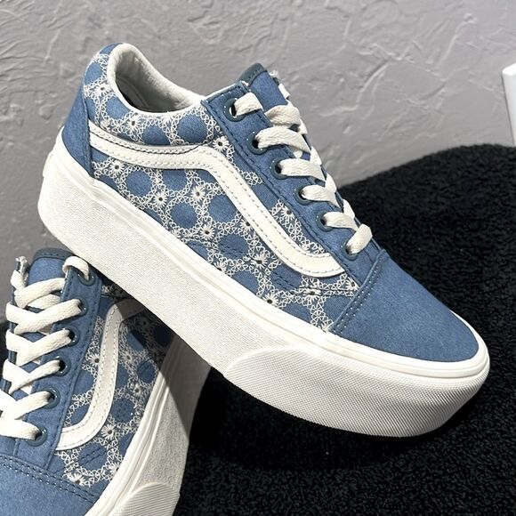 🔥 VANS Old Skool Stackform Denim Floral Platform Sneakers Women Sz 6 - PERFECT - Picture 2 of 14